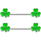 14G 9/16 Kawaii Smile Shamrock St Patricks Barbell Nipple Ring Set