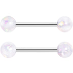 14G 9/16 White Faux Opal Horseshoe Barbell Nipple Ring Set of 4