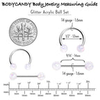 14G 9/16 White Faux Opal Horseshoe Barbell Nipple Ring Set of 4