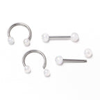 14G 9/16 White Faux Opal Horseshoe Barbell Nipple Ring Set of 4