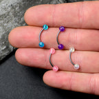16G 3/8 Pink White Purple Faux Opal PackCurved Eyebrow Ring Set of 4