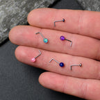20G 1/4 Purple Gem Blue Pink Faux Opal Pack L Shape Nose Ring Set of 6