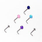 20G 1/4 Purple Gem Blue Pink Faux Opal Pack L Shape Nose Ring Set of 6