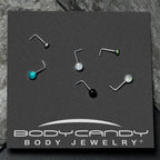 20G 1/4 Green Gem Green Aurora Faux Opal Pack L Shape Nose Ring Set of 6