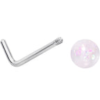 20G 1/4 Pink Gem Purple Pink Faux Opal Pack L Shape Nose Ring Set of 6