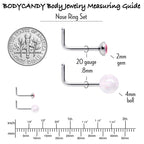 20G 1/4 Pink Gem Purple Pink Faux Opal Pack L Shape Nose Ring Set of 6