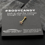 Pink Clear Gem Gold Tone Texture Star Barbell Tongue Ring