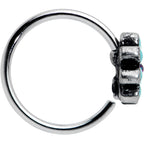 20G 5/16 Blue Gem Flower Teal Petals Nose Hoop