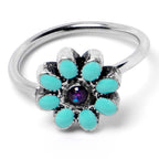 20G 5/16 Blue Gem Flower Teal Petals Nose Hoop