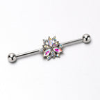 14G Aurora CZ Gem Snowflake Style Industrial Barbell 38mm