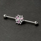 14G Pink Clear CZ Gem Snowflake Style Industrial Barbell 38mm