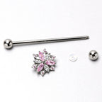 14G Pink Clear CZ Gem Snowflake Style Industrial Barbell 38mm