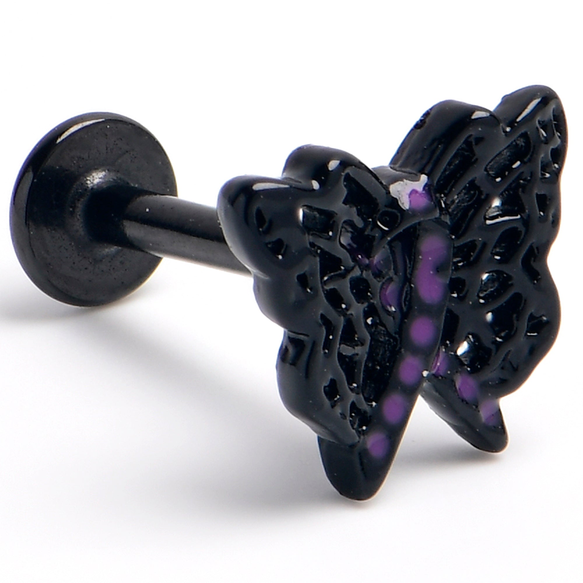 16G 5/16 Black Purple Beauty in Flight Butterfly Labret Tragus