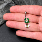 Yellow Gem Daisy Bee Glittery Dangle Belly Ring
