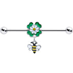 14G Yellow Gem Daisy Bee Glittery Dangle Industrial Barbell 38mm