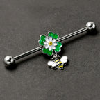 14G Yellow Gem Daisy Bee Glittery Dangle Industrial Barbell 38mm