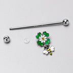 14G Yellow Gem Daisy Bee Glittery Dangle Industrial Barbell 38mm