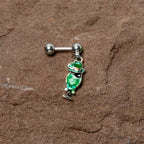 16G 1/4 Green Gem Fancy Leprechaun Dangle Cartilage Tragus Earring