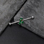 14G Green Gem Top Hat Shamrock St Patricks Industrial Barbell 38mm
