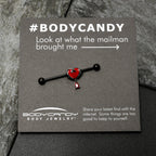 14G Red CZ Gem Black Duo Skull Heart Dangle Industrial Barbell 38mm