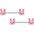 14G 9/16 Kawaii Cutie Easter Bunny Barbell Nipple Ring Set