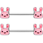 14G 9/16 Kawaii Cutie Easter Bunny Barbell Nipple Ring Set