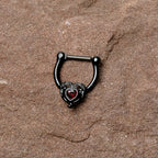 16G 5/16 Red CZ Gem Black Passion Heart Cartilage Clicker