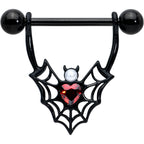 14G 11/16 Red Gem Black Gothic Bat Heart Nipple Shield Set