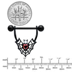 14G 11/16 Red Gem Black Gothic Bat Heart Nipple Shield Set