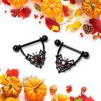14G 11/16 Red Gem Black Gothic Bat Heart Nipple Shield Set