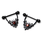 14G 11/16 Red Gem Black Gothic Bat Heart Nipple Shield Set