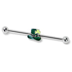 14G Glitter Top Hat Shamrock St Patricks Industrial Barbell 38mm