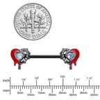14G 9/16 Clear Gem Black Bleeding Heart Barbell Nipple Ring Set