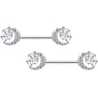 14G 9/16 Clear CZ Gem Heart Web Moon Barbell Nipple Ring Set