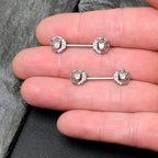 14G 9/16 Clear CZ Gem Heart Web Moon Barbell Nipple Ring Set