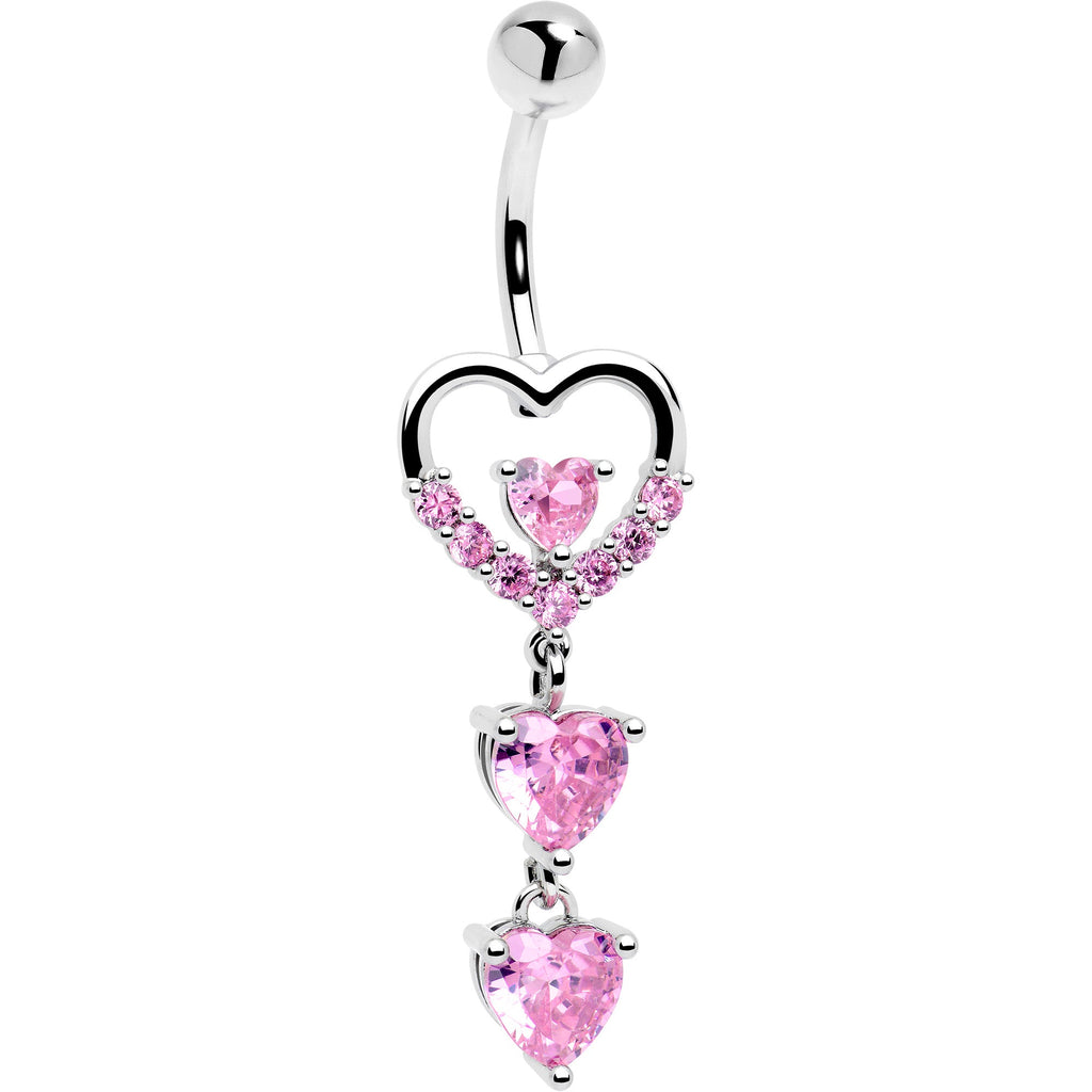 Pink Gem All My Hearts Dangle Belly Ring