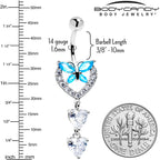 Blue Clear Gem Butterfly Hearts Of Love Dangle Belly Ring