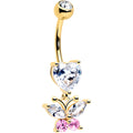 Clear Pink Gem Gold Tone Love Butterfly Dangle Belly Ring