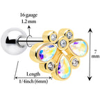 16G 1/4 Aurora Gem Golden Crown Deluxe Cartilage Tragus Earring