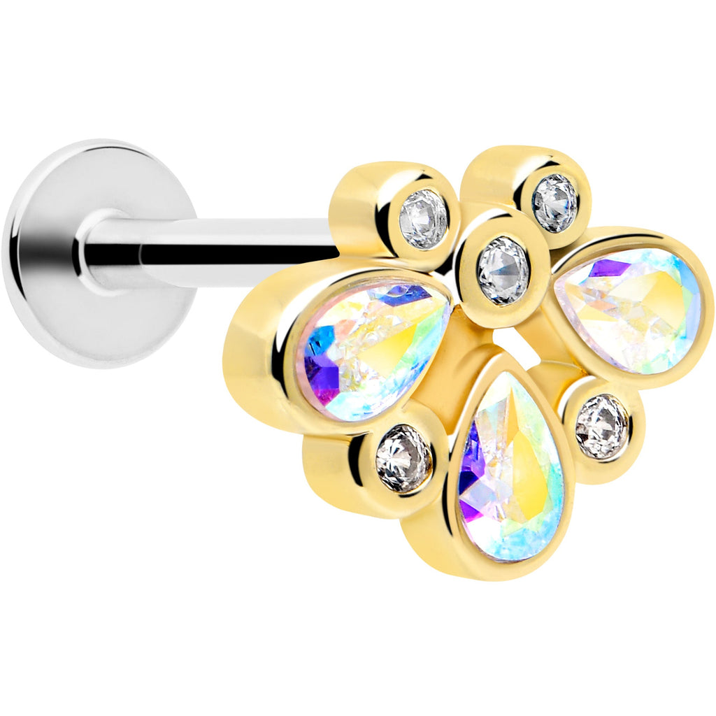 16G 1/4 Aurora Gem Golden Crown Deluxe Labret