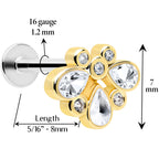 16G 1/4 Clear Gem Golden Crown Deluxe Labret
