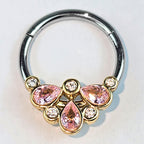 16G 3/8 Pink Gem Golden Crown Deluxe Hinged Segment Ring