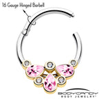 16G 3/8 Pink Gem Golden Crown Deluxe Hinged Segment Ring