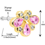 20G 1/4 Pink Gem Golden Crown Deluxe Nose Bone