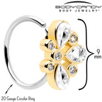 20G 5/16 Clear Gem Golden Crown Deluxe Nose Hoop