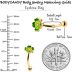 16G 5/16 Clear Gem Gold Tone Lucky Shamrock Curved Eyebrow Ring