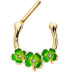 16G 5/16 Clear Gem Gold Tone Lucky Shamrock Cartilage Clicker