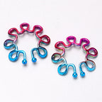 Rainbow Trippy Flower Clip On Fake Nipple Ring Set