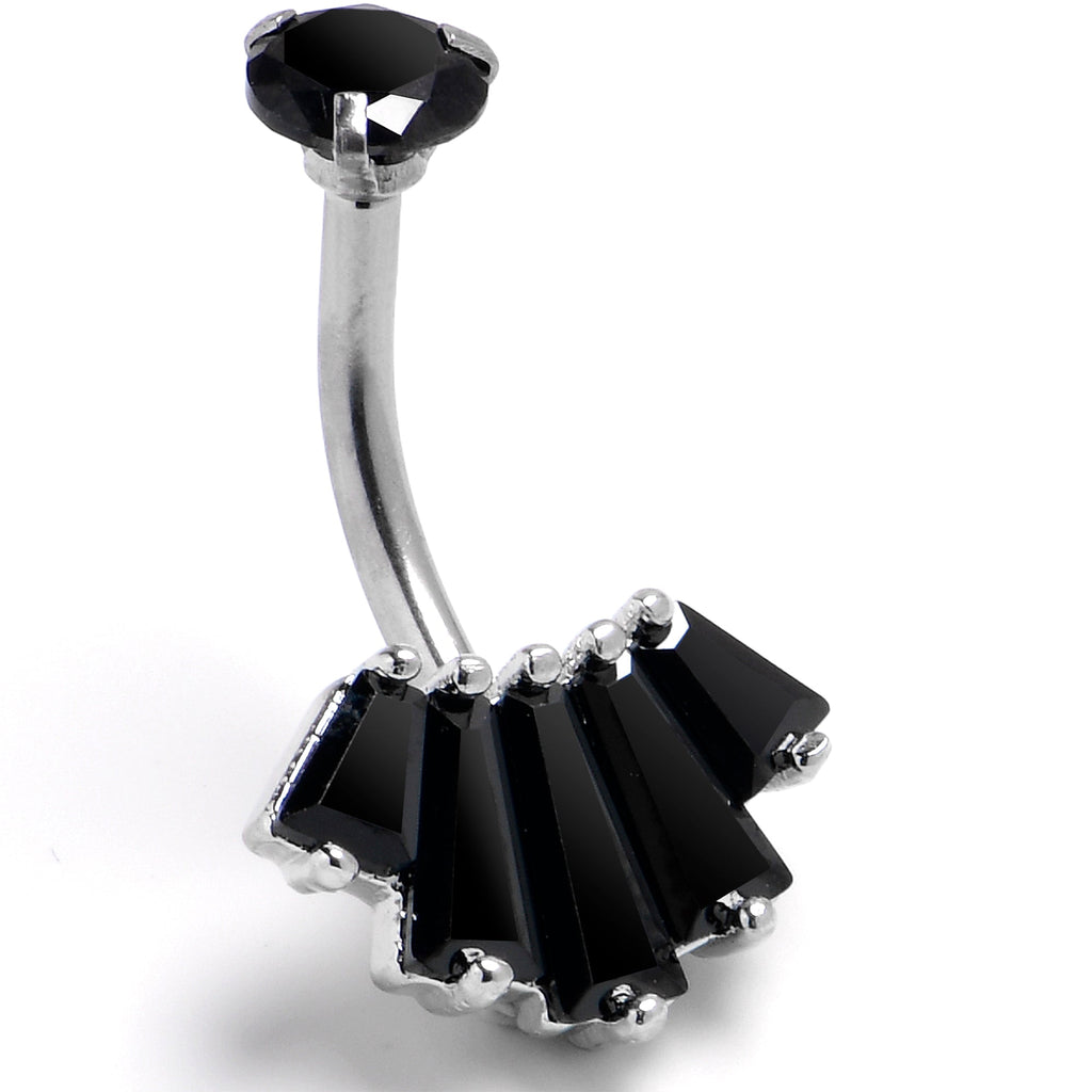 Black CZ Gem Regal Rectangles Internally Threaded Double Mount Belly Ring