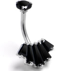 Black CZ Gem Regal Rectangles Internally Threaded Double Mount Belly Ring